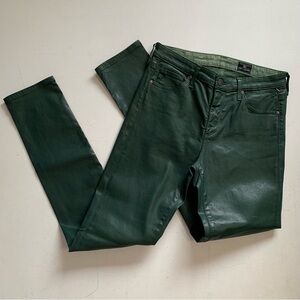Ag Adriano Goldschmied Faye Mid-Rise Cigarette Jeans Green Coated Denim Size 27